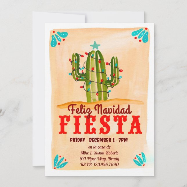 Invitation Feliz navidad Fiesta Cactus sur Chalkboard Invitat (Devant)