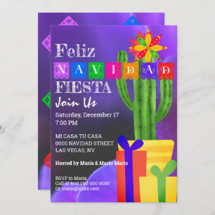 Invitation Feliz Navidad Fiesta Green Cactus Sur Violet