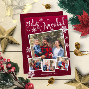 Invitation Feliz Navidad Flocon de Neige Rustique 4 Photos No
