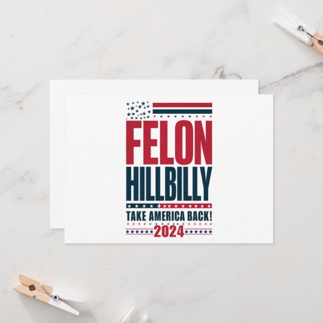 Invitation Felon Hillbilly 2024 Trump Vance 2024 Election (Devant/Arrière en situation)