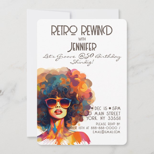 Invitation Female Retro Rewind 50e Anniversaire Shindig Party (Devant)