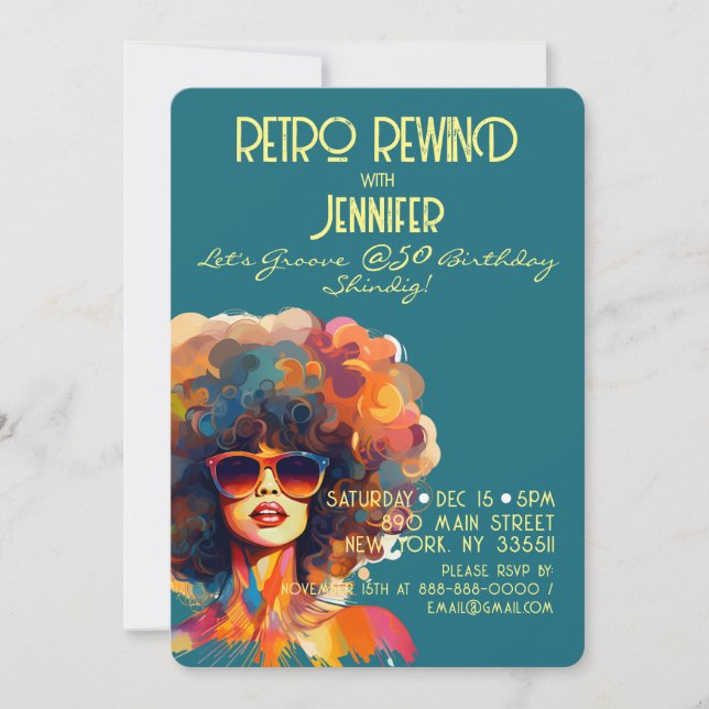 Invitation Female Retro Rewind 50e Anniversaire Shindig Party (Devant)