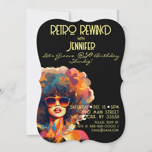 Invitation Female Retro Rewind 50e Anniversaire Shindig Party (Devant)