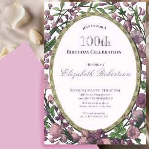 Invitation Féminin Bordure Florale Rose Élégante pour les 100