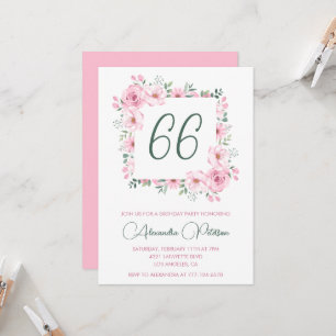 Invitation Féminin floral aquarelle rose 66e anniversaire 