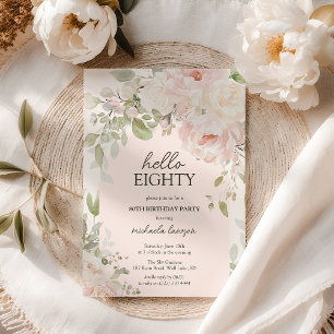 Invitation Féminin Floral 'Bonjour Quatre-Vingts' 80e Anniver
