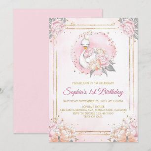 Invitation Feminine Boho Swan Princesse rose Blush Anniversai
