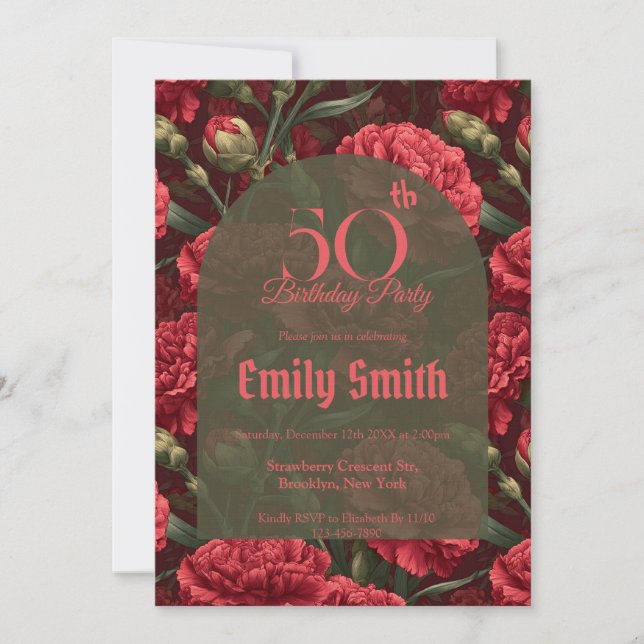 Invitation Feminine Carnation Charm First Birthday Gift (Devant)