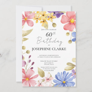 Invitation Feminine Floral Wreath 60e fête d'anniversaire