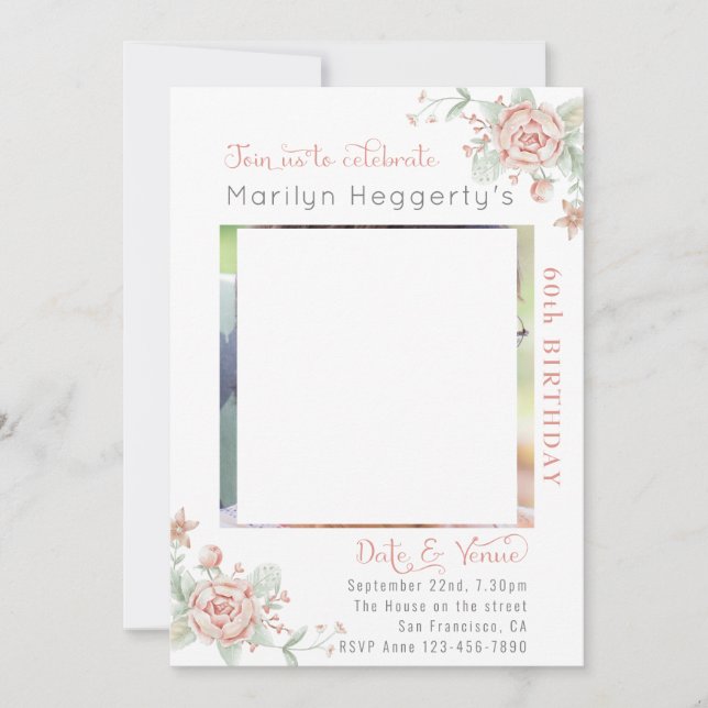 Invitation Féminine Florale Anniversaire (Devant)