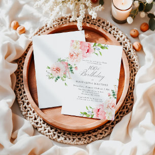 Invitation Feminine Rose Floral 100e anniversaire Surprise Pa