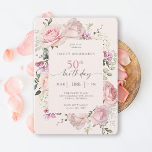 Invitation Feminine rose Floral 50e fête d'anniversaire