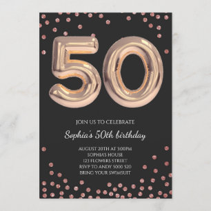 Invitation Femme 50e anniversaire Cinquante Rose Or Elegant