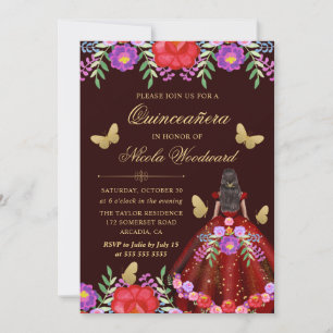 Invitation Femme à peau foncée Robe florale mexicaine Quincea