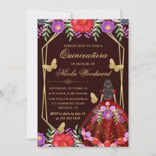 Invitation Femme à peau foncée Robe florale mexicaine Quincea