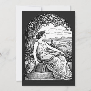 Invitation Femme Art Nouveau lisant sous un arbre d'époque