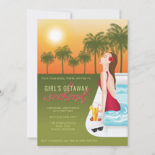 Invitation Femme au coucher de soleil dans une piscine Séjour