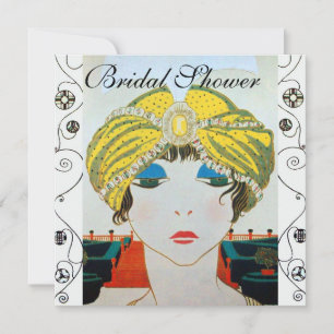 INVITATION FEMME AU TURBAN ORIENTAL JAUNE BABY-SHOWER DE MARI