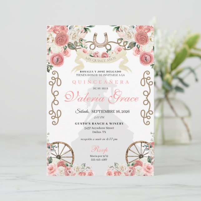 Invitation Femme Charra rose de l'Ouest Quinceañera (Debout devant)