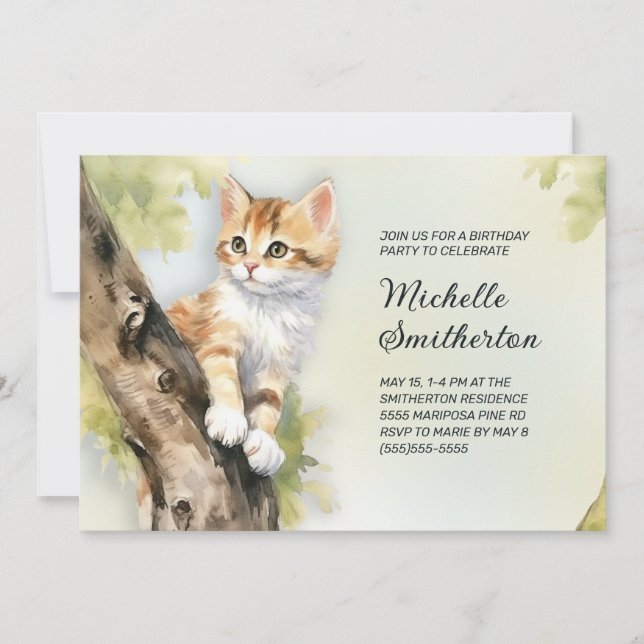 Invitation Femme d'anniversaire de Kitten Jaune (Devant)