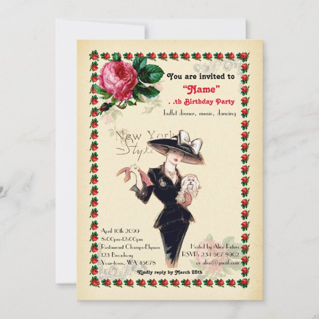 Invitation Femme de fête d'anniversaire Quel que soit son âge (Devant)