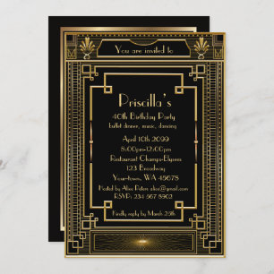 Invitation Femme de fête d'anniversaire, style de Gatsby