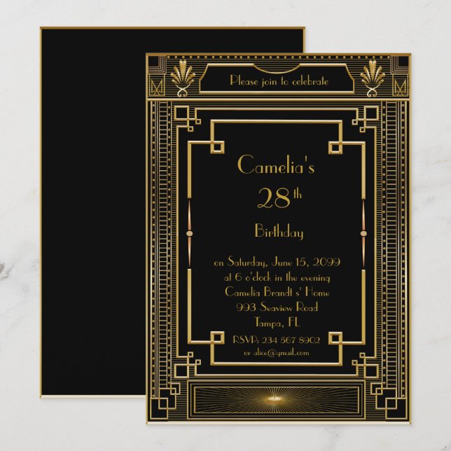 Invitation Femme d'invitation de fête d'anniversaire, grand (Devant / Derrière)