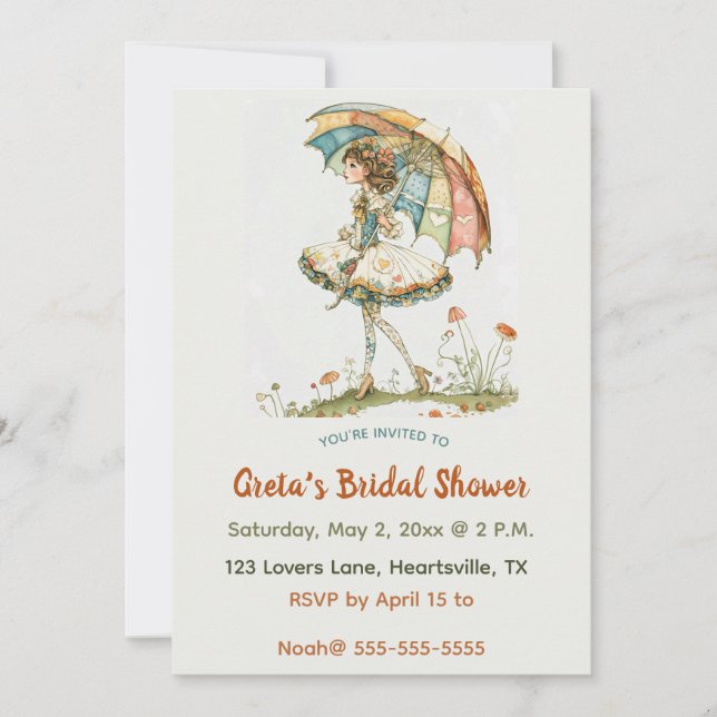 Invitation Femme Editable Avec Fête des mariées Parapluie (Devant)