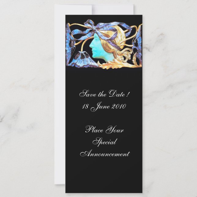 INVITATION FEMME ÉLÉGANT BEAUTÉ BIJOU /FEMME, RUBAN BLEU, FLE (Devant)