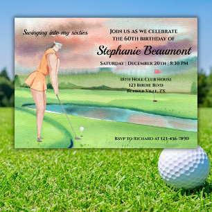 Invitation Femme élégante joueuse de golf en swing pour son 6