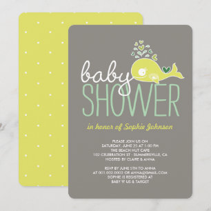 Invitation Femme enceinte Baleine Baby shower neutre
