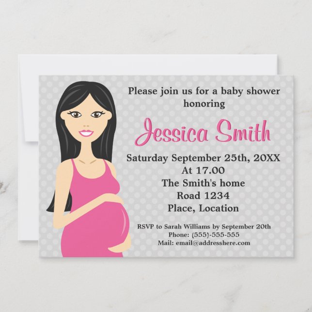 Invitation Femme Enceinte Mignonne En Robe Rose Baby shower (Devant)