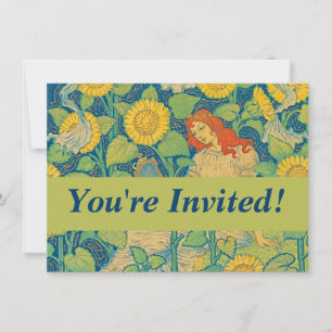 Invitation Femme-fille de fleurs dans le jardin de tournesol