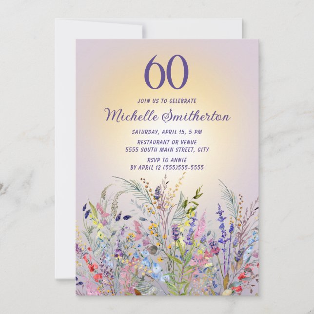 Invitation Femme fleur sauvage Sun Purple 60e anniversaire (Devant)