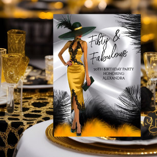 Invitation Femme Glamour Anniversaire Fabuleux plumes Noir Or