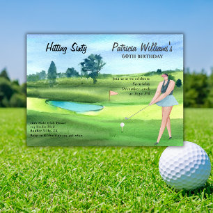 Invitation Femme golfeuse frappant son soixantième 60e annive