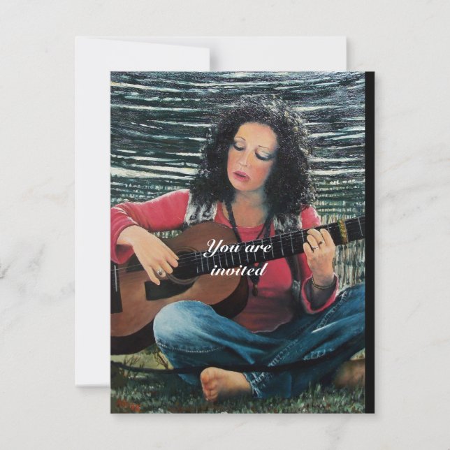 Invitation Femme Jouant De La Musique Avec Guitare Acoustique (Devant)
