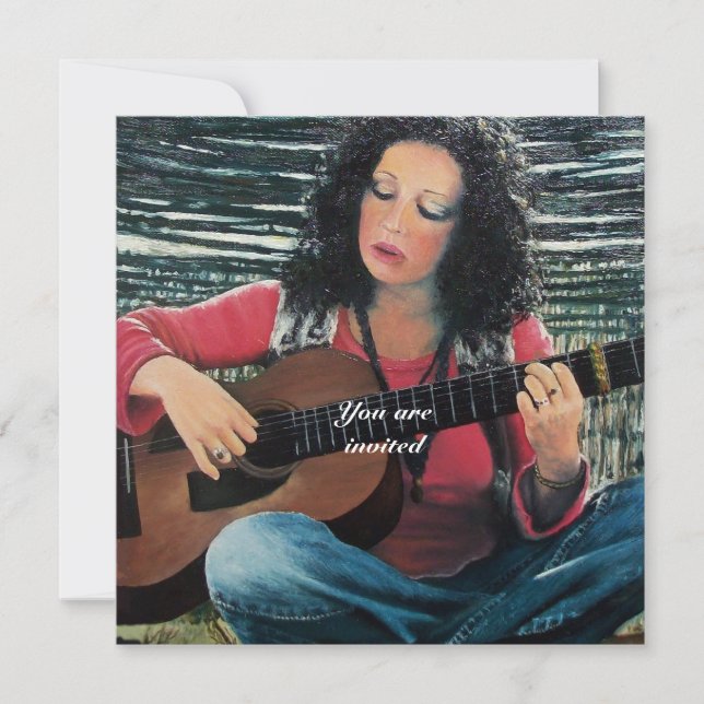 Invitation Femme Jouant De La Musique Avec Guitare Acoustique (Devant)