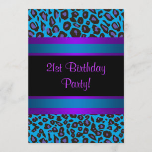 Invitation Femme léopard rose violet 21e anniversaire