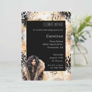 Invitation Femme léopard sauvage Manteau animal Anniversaire
