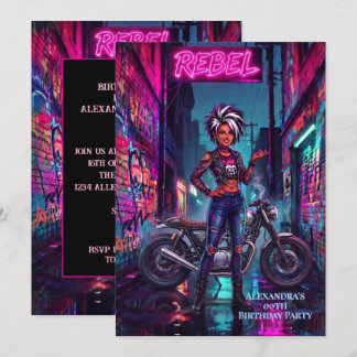 Invitation Femme rebelle Anniversaire Graffiti Moto Alleyway