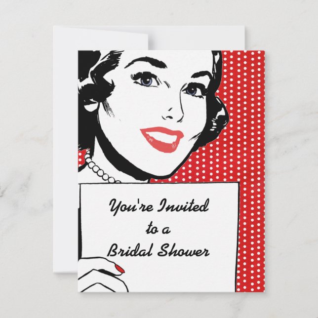 Invitation Femme rétro avec une Fête des mariées de signes (Devant)