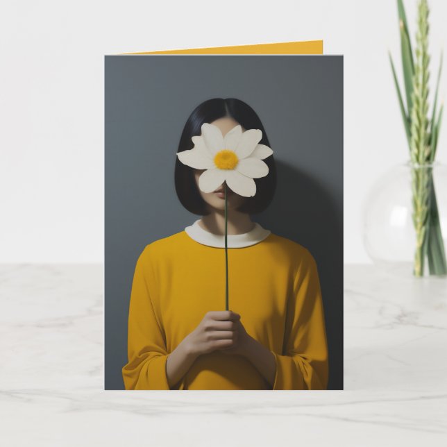 Invitation Femme robe jaune Fleur blanche (Devant)