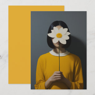 Invitation Femme robe jaune Fleur blanche