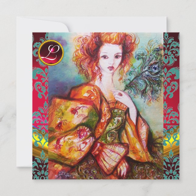 INVITATION FEMME ROMANTIQUE AVEC PÂTE DE PEACOCK ÉCLANTE (Devant)