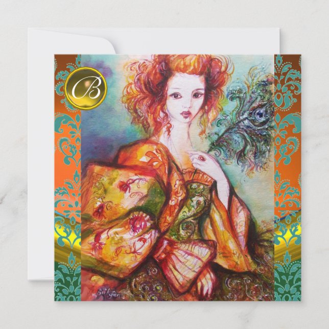INVITATION FEMME ROMANTIQUE AVEC PÂTE DE PEACOCK ÉCLANTE (Devant)