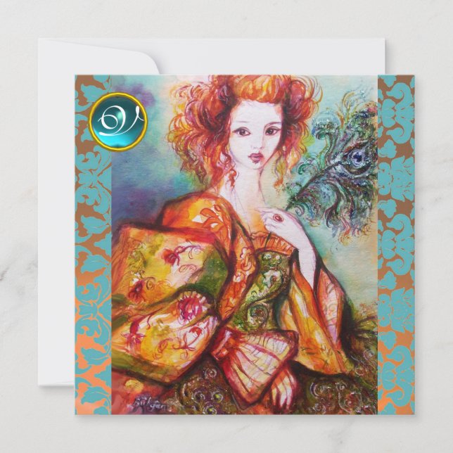 INVITATION FEMME ROMANTIQUE AVEC PÂTE DE PEACOCK ÉCLANTE (Devant)