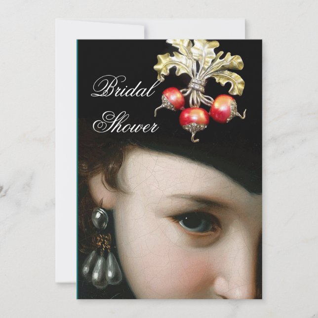 INVITATION FEMME ROMANTIQUE, BIJOUX ANCIENS, FÊTE DES MARIÉES (Devant)