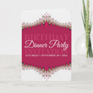 Invitation Femme Rouge Blanc Vintage dentelle Anniversaire Dî