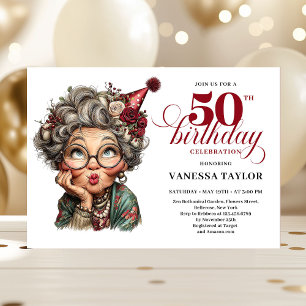 Invitation Femme rustique excentrique 50e anniversaire humour